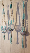 Load image into Gallery viewer, Boho Aqua & Gray or Aqua & Cream Plant Hanger