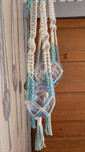 Load image into Gallery viewer, Boho Aqua & Gray or Aqua & Cream Plant Hanger