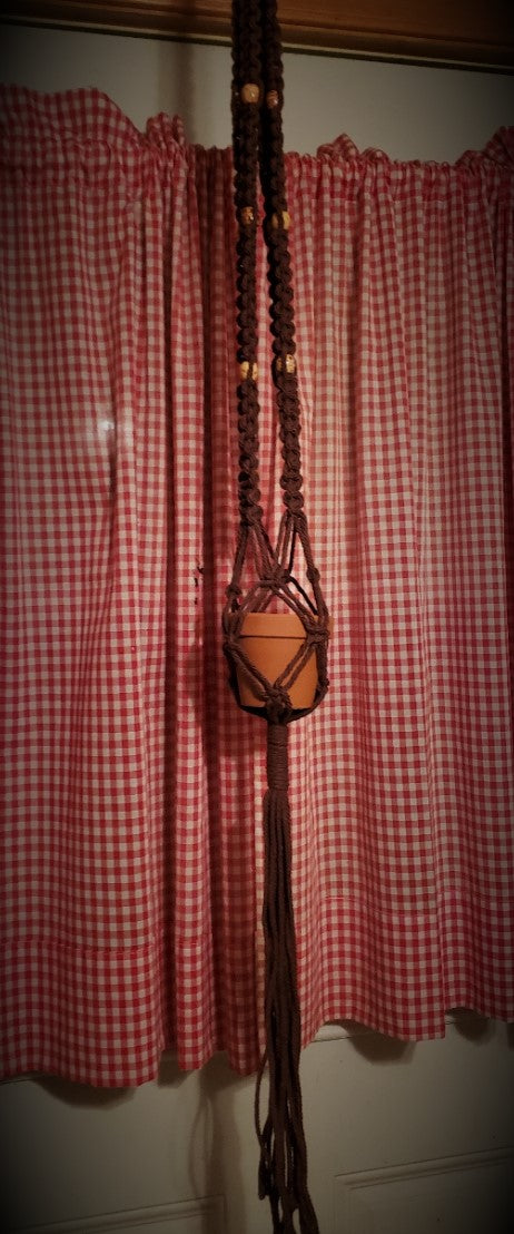 Single Brown Beaded Macrame Plant Hanger