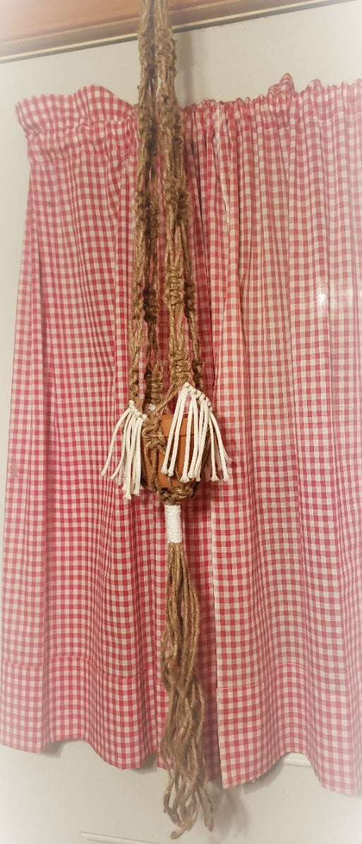 Natural & White Fringy Macrame Planter Hanger