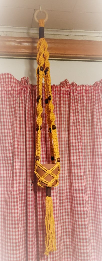 Yellow & Brown Sunflower Colors Beaded Macrame Hanger